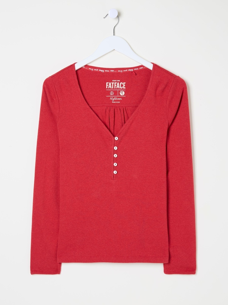 FatFace Lila Red Henley Pyjama Top - Image 8 of 8
