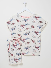 FatFace Shelter Ivory Shelter Pyjama Shorts Set Wilson Whale - Image 9 of 11