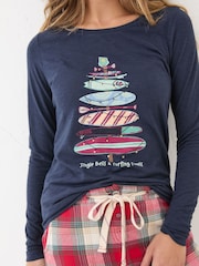 FatFace Surfboard Navy Pyjama Top - Image 3 of 4
