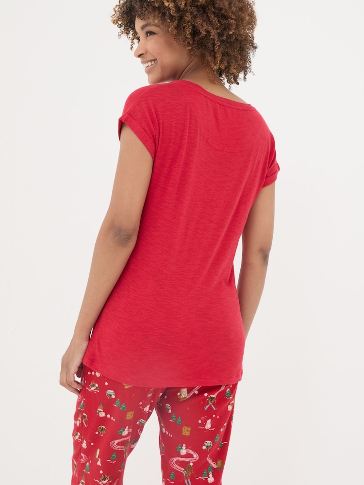 FatFace Christmas Pudding Red Pyjama Top - Image 2 of 5