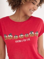 FatFace Christmas Pudding Red Pyjama Top - Image 3 of 5