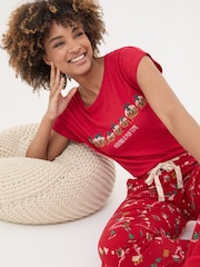 FatFace Christmas Pudding Red Pyjama Top - Image 4 of 5