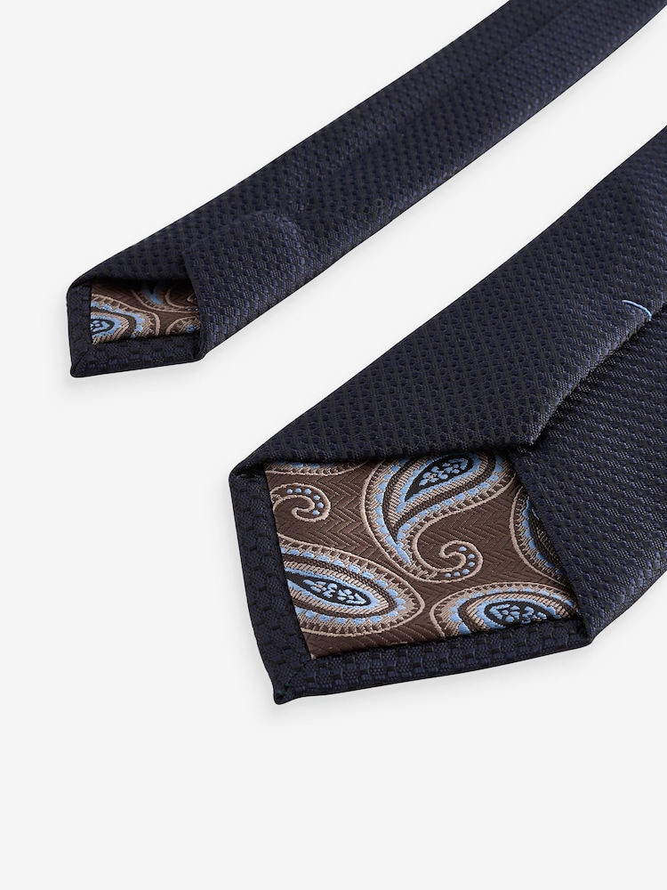 Dark Blue Textured Tie And Clip Set - Image 3 of 3