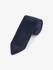 Navy Blue Knitted Silk Tie With Point - Image 1 of 3