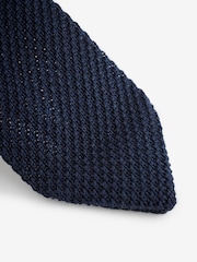 Navy Blue Knitted Silk Tie With Point - Image 2 of 3