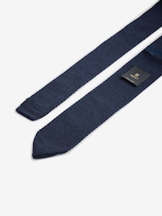 Navy Blue Knitted Silk Tie With Point - Image 3 of 3