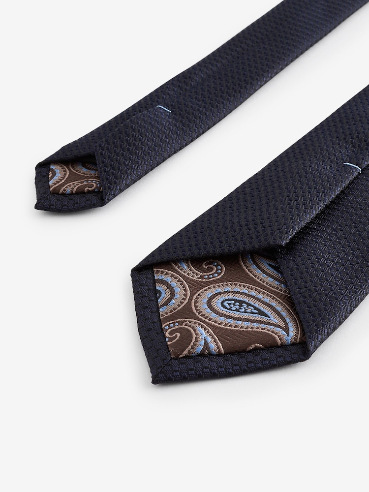 Dark Blue Slim Textured Tie And Clip Set - Image 3 of 3