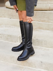Linzi Black Atlas High Leg Boots With Stretch Side Panel - Image 2 of 7