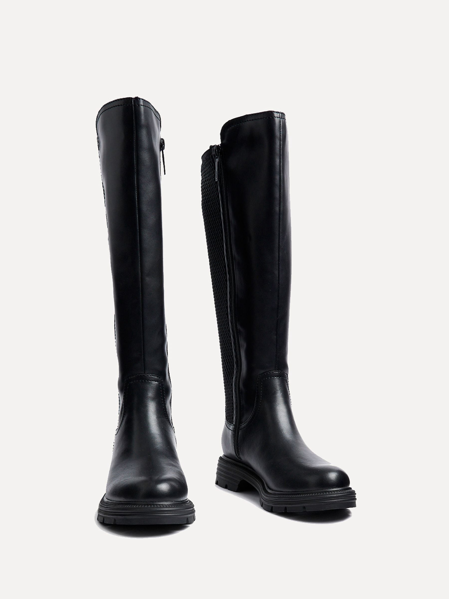 Buy Linzi Black Atlas High Leg Boots With Stretch Side Panel