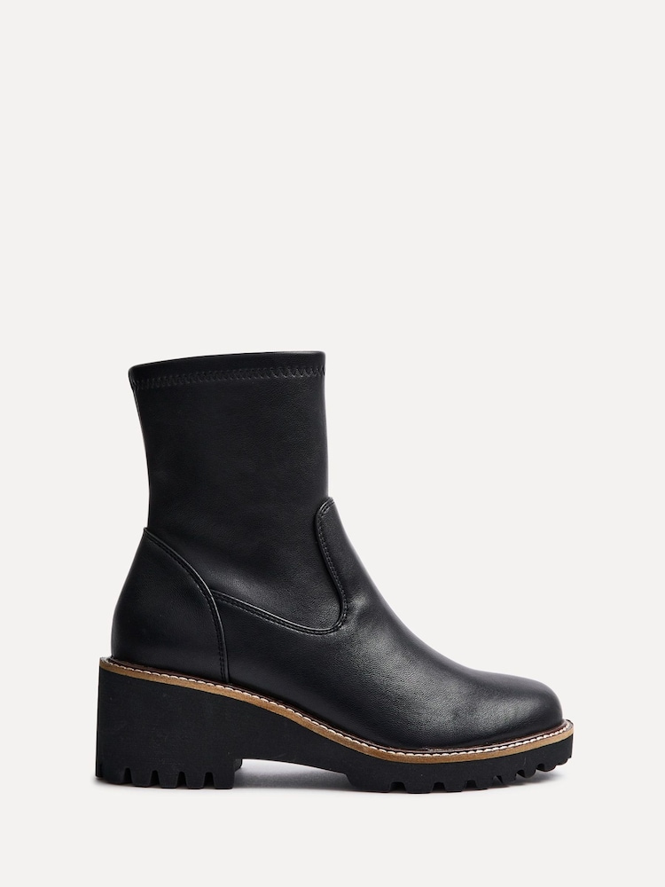 Linzi Black PU Trish Wedged Heel Ankle Boots - Image 2 of 5