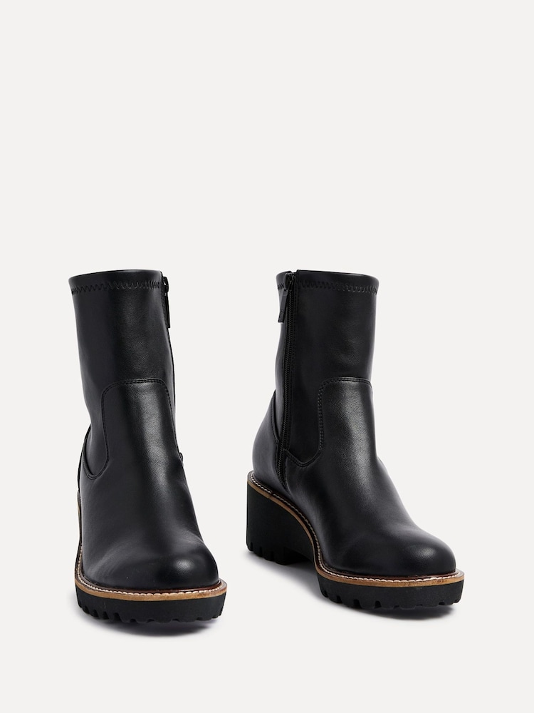 Linzi Black PU Trish Wedged Heel Ankle Boots - Image 5 of 5