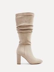 Linzi Nude Aura High Leg Ruched Boots With Block Heel - Image 2 of 5