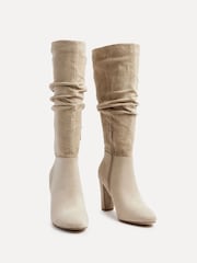 Linzi Nude Aura High Leg Ruched Boots With Block Heel - Image 3 of 5