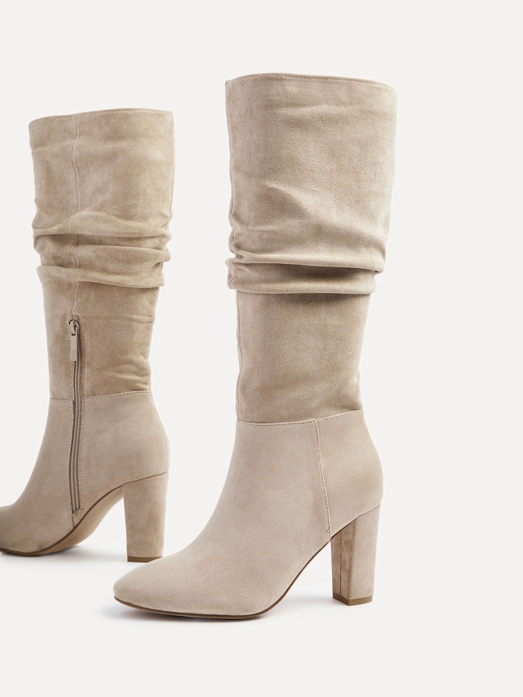 Linzi Nude Aura High Leg Ruched Boots With Block Heel - Image 5 of 5