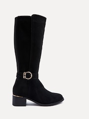 Linzi Black Suede Gwen High Leg Heeled Boots With Buckle Detailing - Image 2 of 5