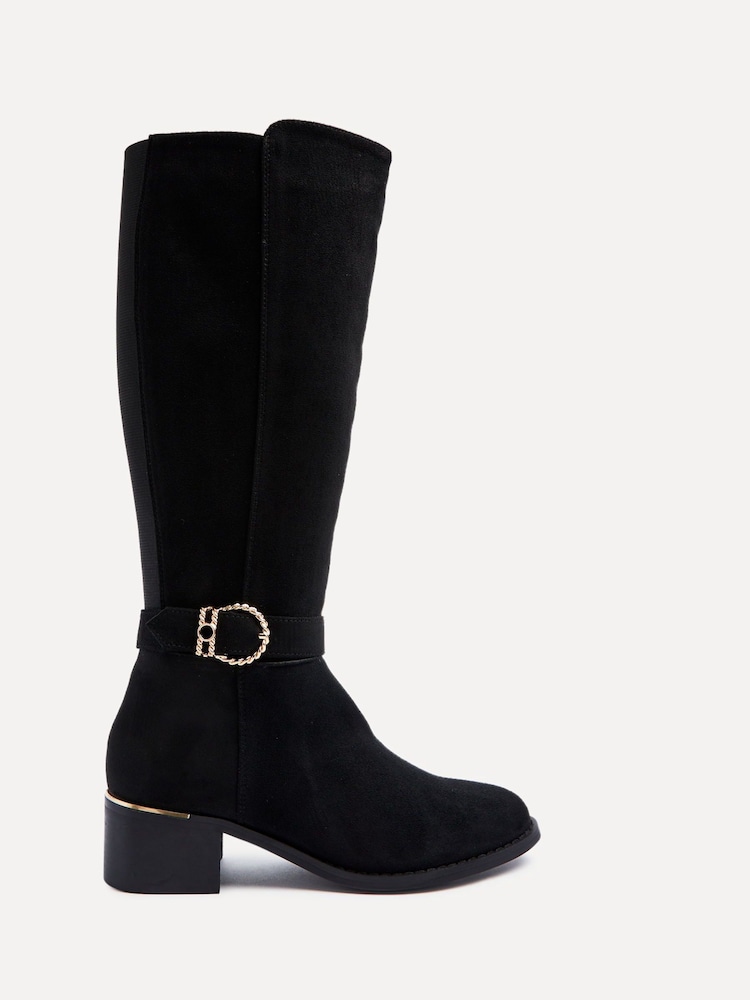 Linzi Black Suede Gwen High Leg Heeled Boots With Buckle Detailing - Image 2 of 5