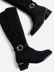 Linzi Black Suede Gwen High Leg Heeled Boots With Buckle Detailing - Image 4 of 5