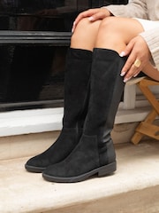 Linzi Black Knight High Leg Boots With Stretch Side Panel - Image 2 of 6