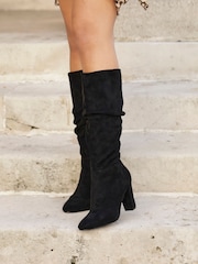 Linzi Black Aura High Leg Ruched Boots With Block Heel - Image 2 of 6