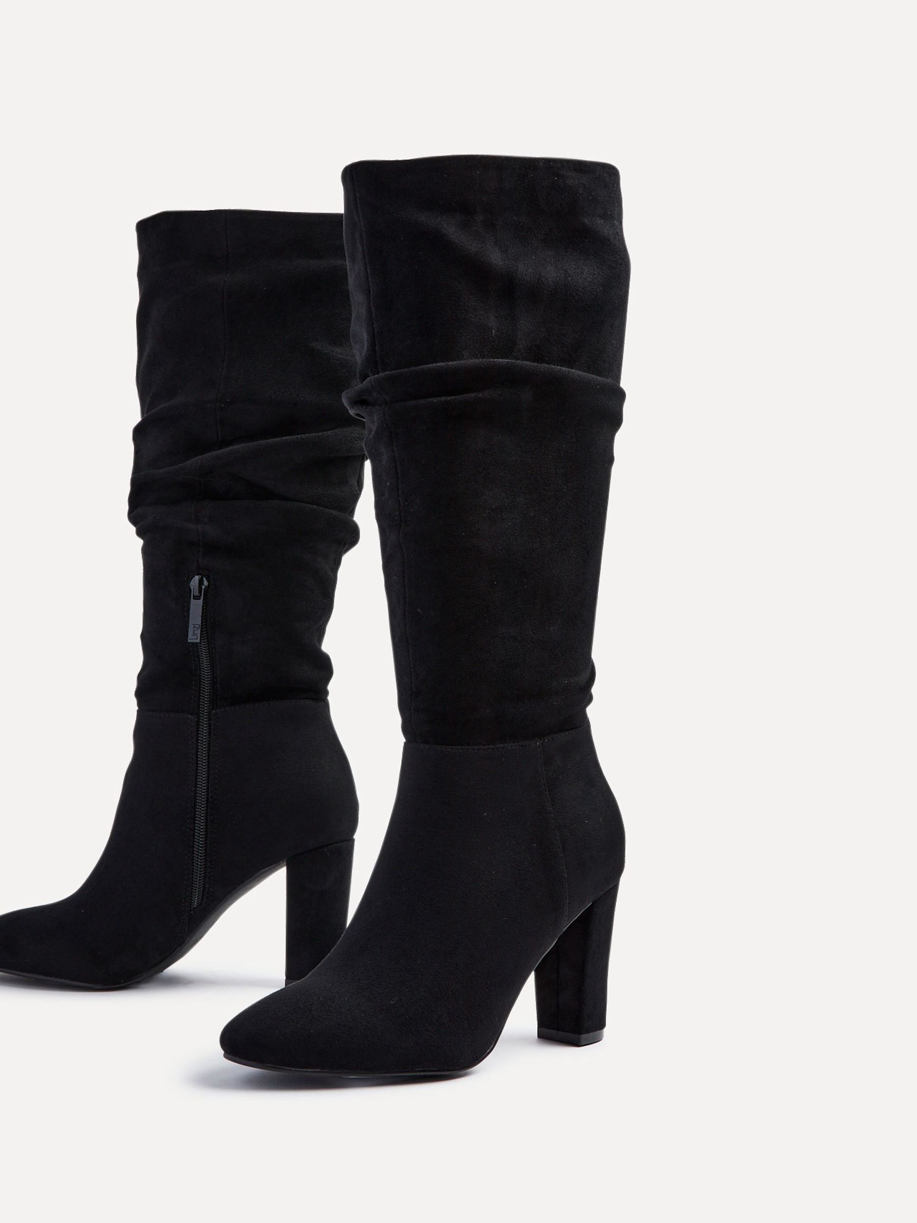 Buy Linzi Black Aura High Leg Ruched Boots With Block Heel from Next ...
