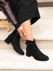 Linzi Black Suede Sable Block Heeled Ankle Boots - Image 1 of 5