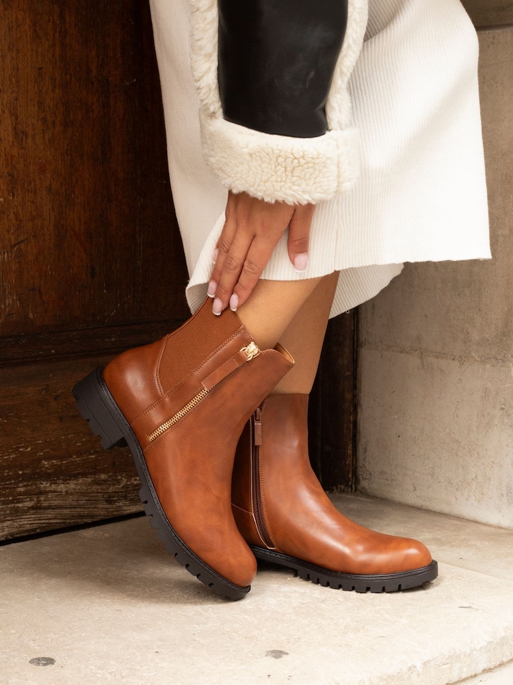Linzi Brown Peyton Stretch Panel Ankle Boots With Inside Zip - Image 1 of 5