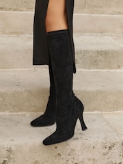 Linzi Black Gabrielle High Leg Stretch Faux Suede Boots - Image 1 of 6