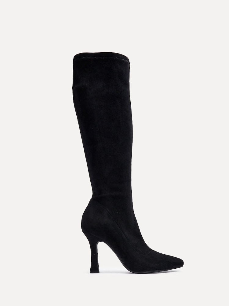 Linzi Black Gabrielle High Leg Stretch Faux Suede Boots - Image 4 of 6