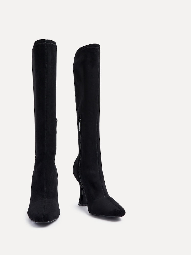 Linzi Black Gabrielle High Leg Stretch Faux Suede Boots - Image 5 of 6
