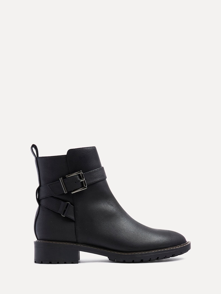 Linzi Black Buckle Detail Ankle Watson Boots - Image 2 of 5