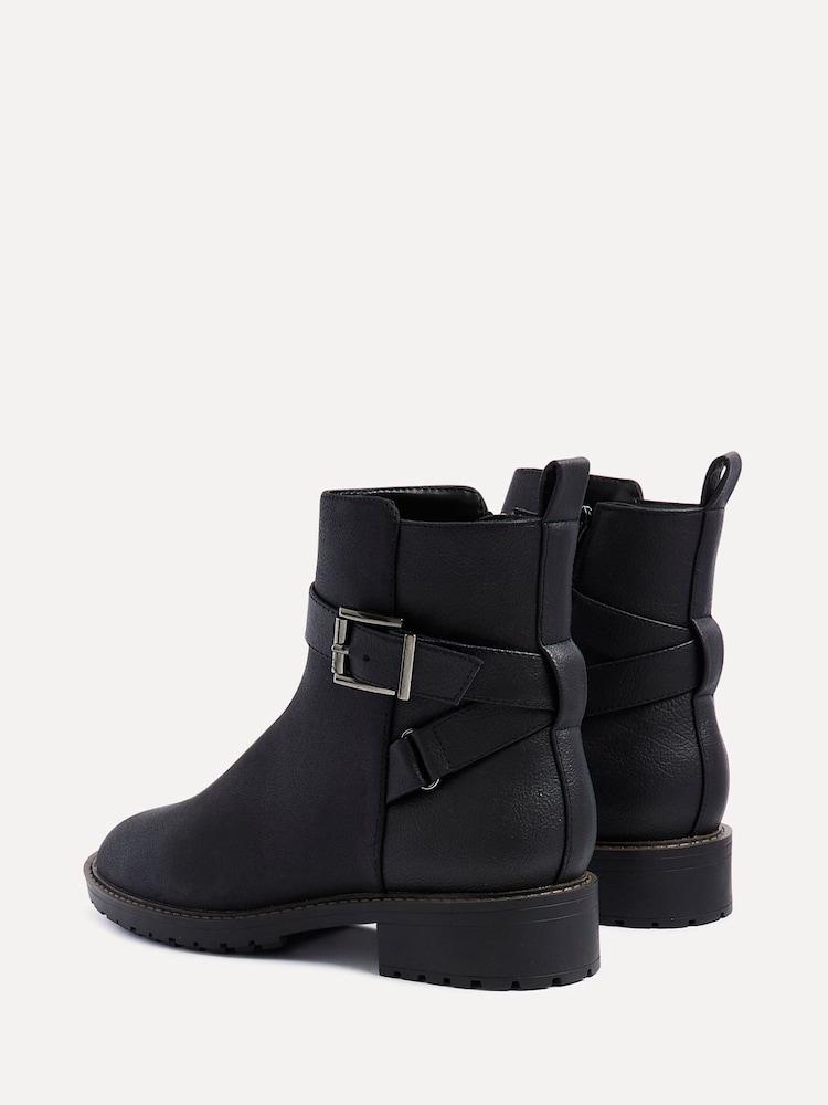 Linzi Black Buckle Detail Ankle Watson Boots - Image 3 of 5