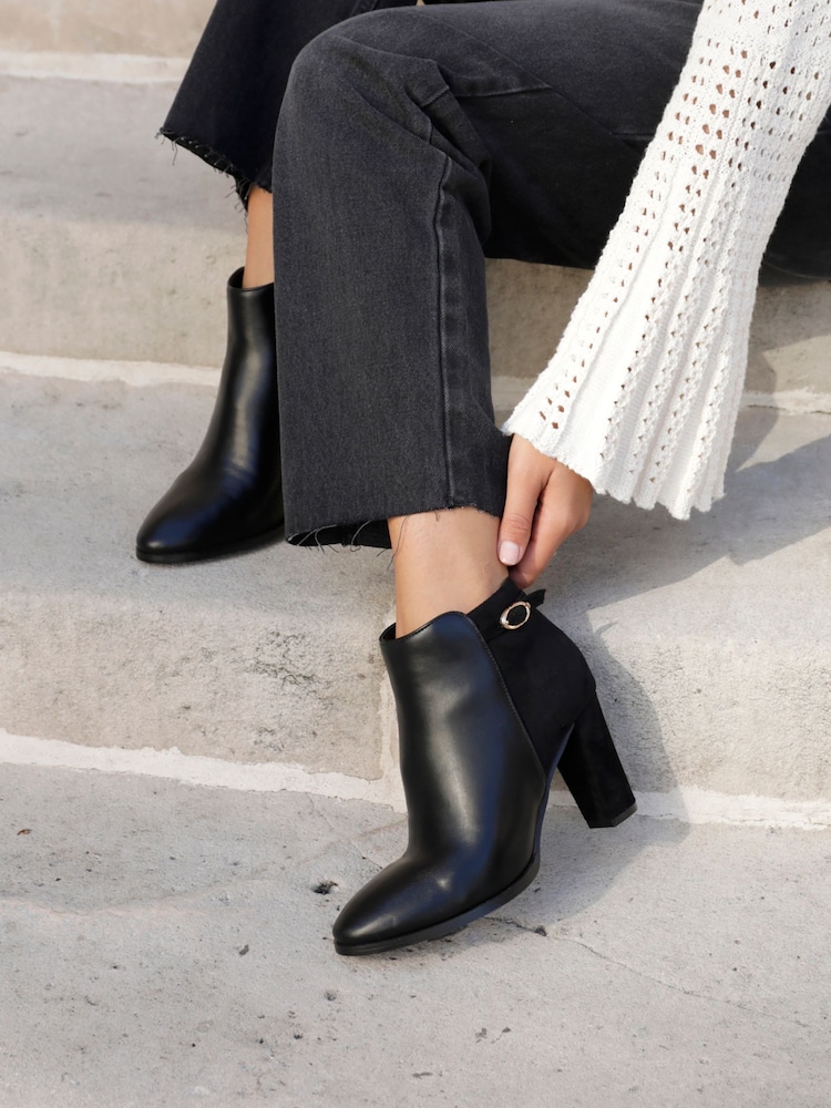 Linzi Black Christi Heeled Ankle Boots With Buckle Detail - Image 2 of 6