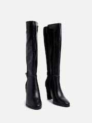 Linzi Black Symone High Leg Block Heeled Boots With Buckle Detail - Image 3 of 5
