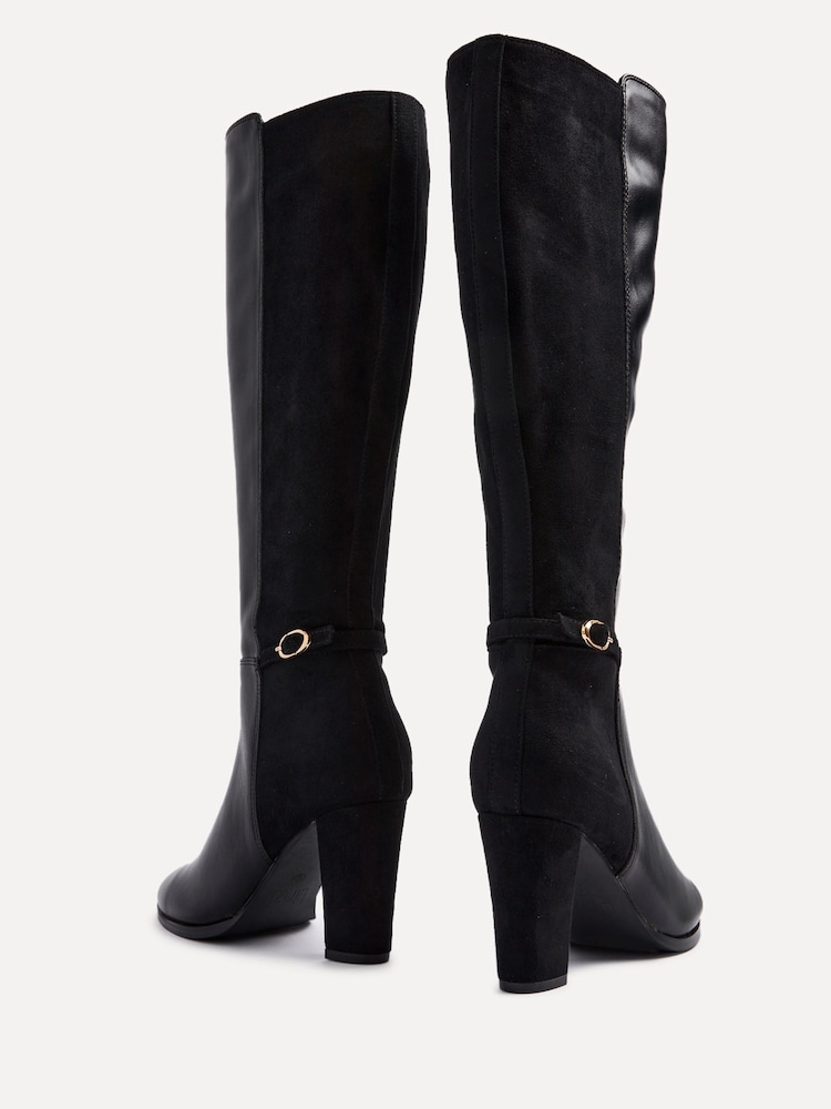 Linzi Black Symone High Leg Block Heeled Boots With Buckle Detail - Image 5 of 5