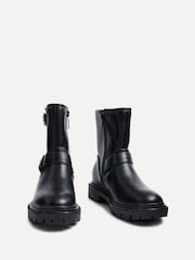 Linzi Black Trinity PU Biker Boots With Buckle Detail - Image 3 of 5