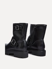Linzi Black Trinity PU Biker Boots With Buckle Detail - Image 4 of 5