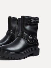 Linzi Black Trinity PU Biker Boots With Buckle Detail - Image 5 of 5