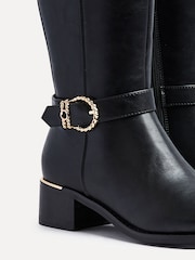 Linzi Black Gwen High Leg Heeled Boots With Buckle Detailing - Image 6 of 6