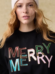 قوس قزح زاهي - Christmas Novelty Sequin Merry Graphic Crewneck Sweatshirt - صورة 3 من 6