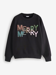 قوس قزح زاهي - Christmas Novelty Sequin Merry Graphic Crewneck Sweatshirt - صورة 4 من 6