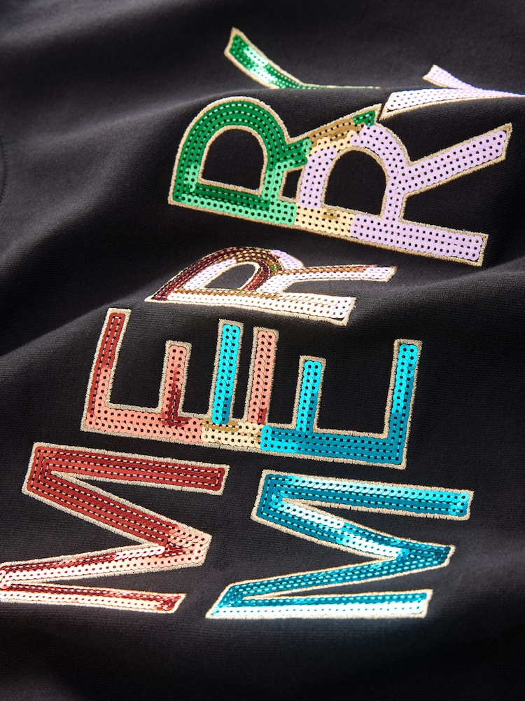 قوس قزح زاهي - Christmas Novelty Sequin Merry Graphic Crewneck Sweatshirt - صورة 6 من 6