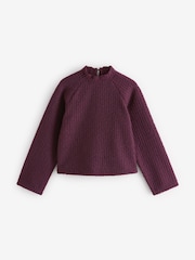 Burgundy Red Cosy Dropped Shoulder Velvet Bow Tie Back Crew Neck Jumper - Image 4 of 6