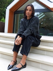 Charcoal Grey Premium Wool Blend Fringe Cape Scarf Tassle Coat Jacket - Image 2 of 6