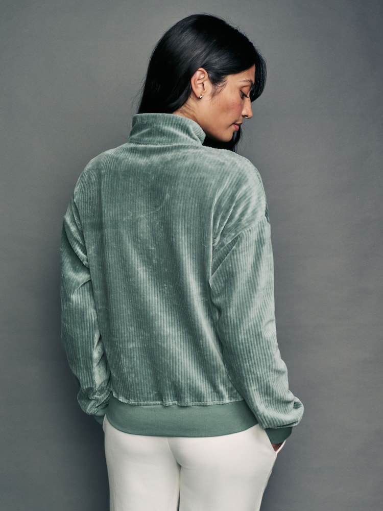 Grijs-groen - Velvet Soft Touch Jersey Quarter Zip Co-Ord Sweatshirt - Image 3 of 7