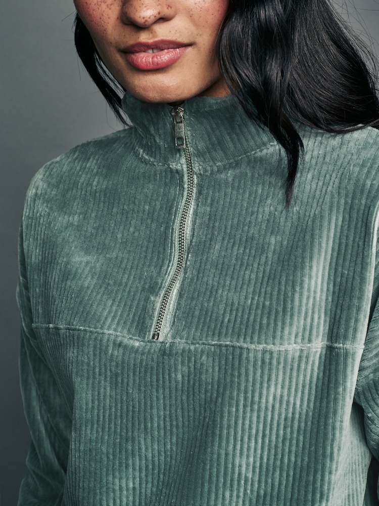 Grijs-groen - Velvet Soft Touch Jersey Quarter Zip Co-Ord Sweatshirt - Image 4 of 7
