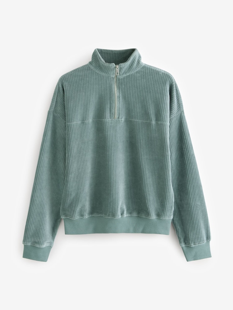 Grijs-groen - Velvet Soft Touch Jersey Quarter Zip Co-Ord Sweatshirt - Image 5 of 7