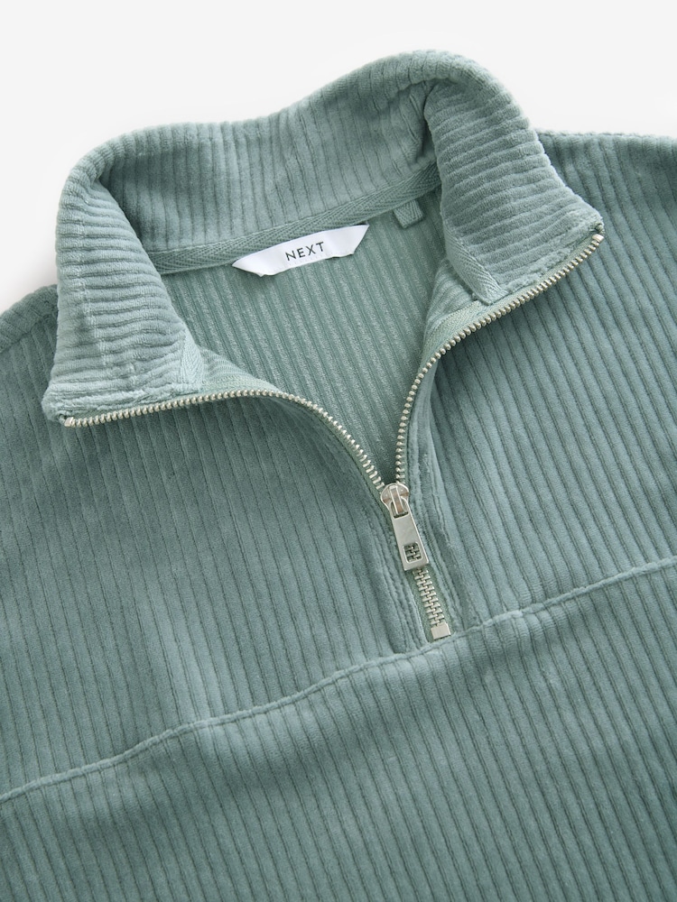 Grijs-groen - Velvet Soft Touch Jersey Quarter Zip Co-Ord Sweatshirt - Image 6 of 7