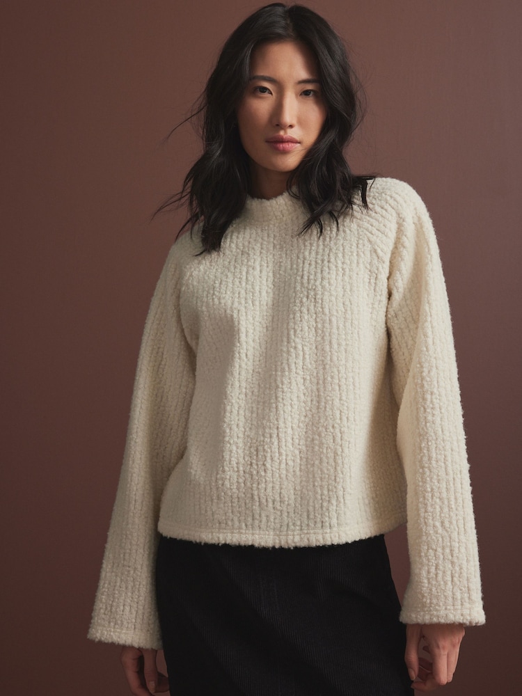 Ecru Cosy Dropped Shoulder Velvet Bow Tie Back Crew Neck Jumper - Image 3 of 9