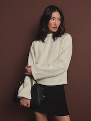 Ecru Cosy Dropped Shoulder Velvet Bow Tie Back Crew Neck Jumper - Image 4 of 9