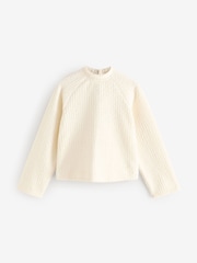 Ecru Cosy Dropped Shoulder Velvet Bow Tie Back Crew Neck Jumper - Image 7 of 9